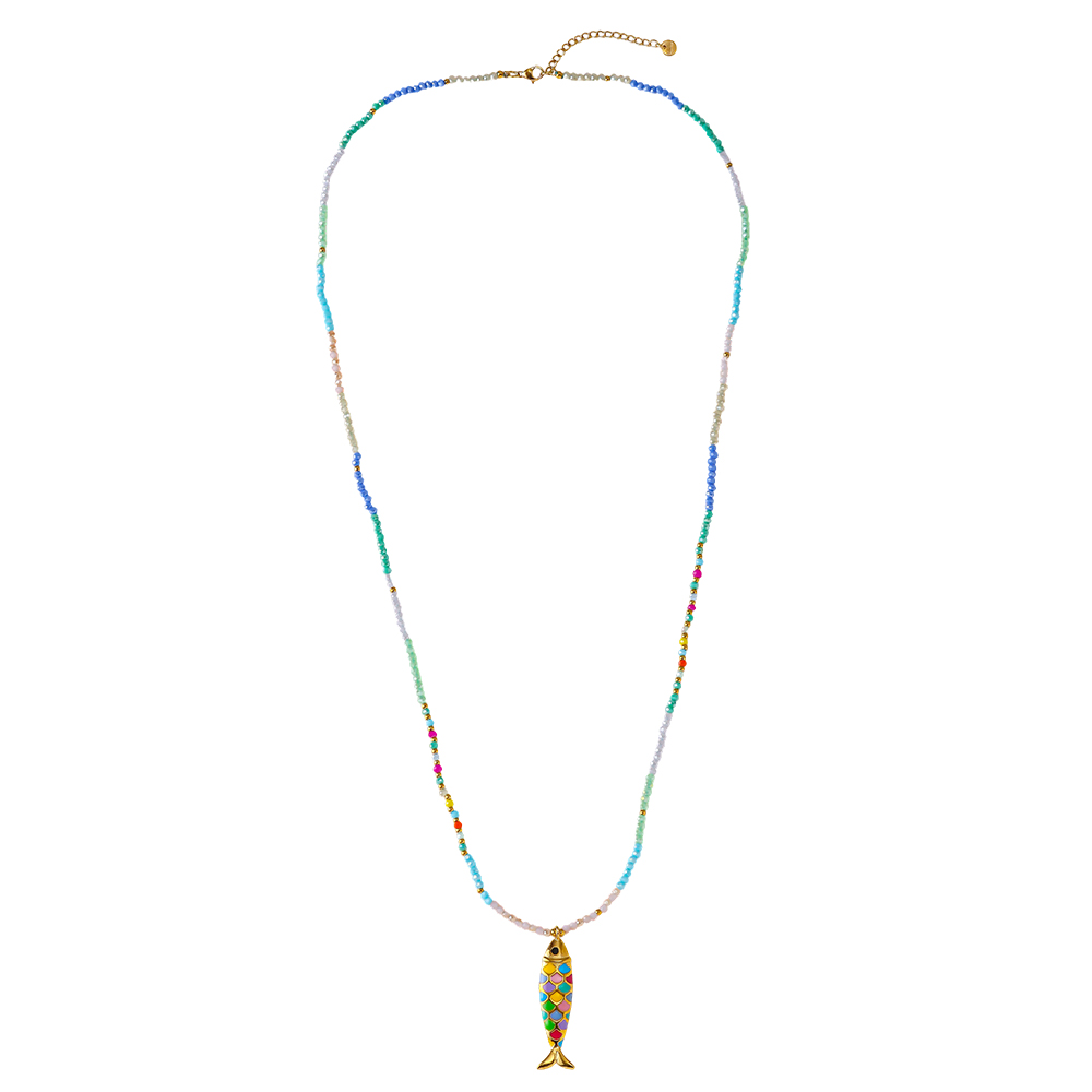 Stainless steel necklace 90cm colourful fish 