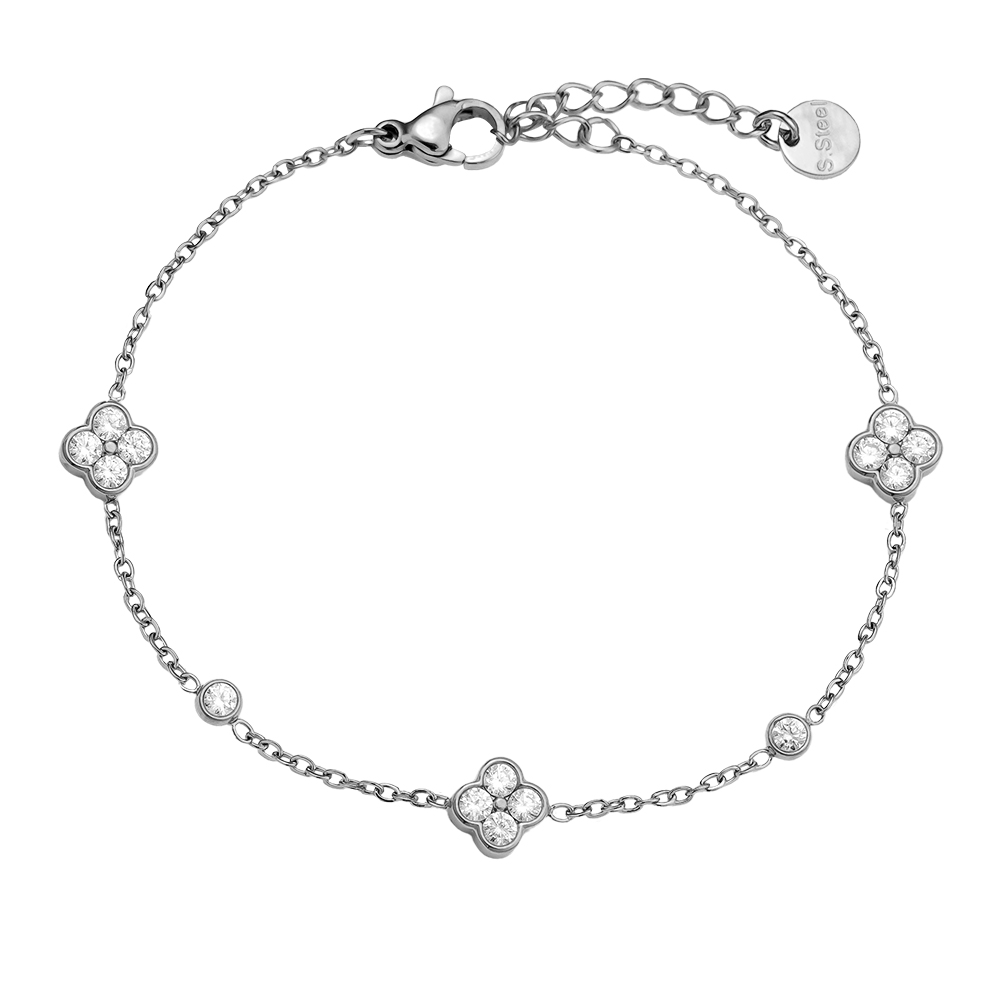 17cm fine zirconia cloverleaf stainless steel bracelet 