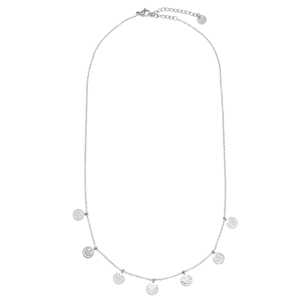 Stainless steel necklace, 40cm, with lots of little smiley faces