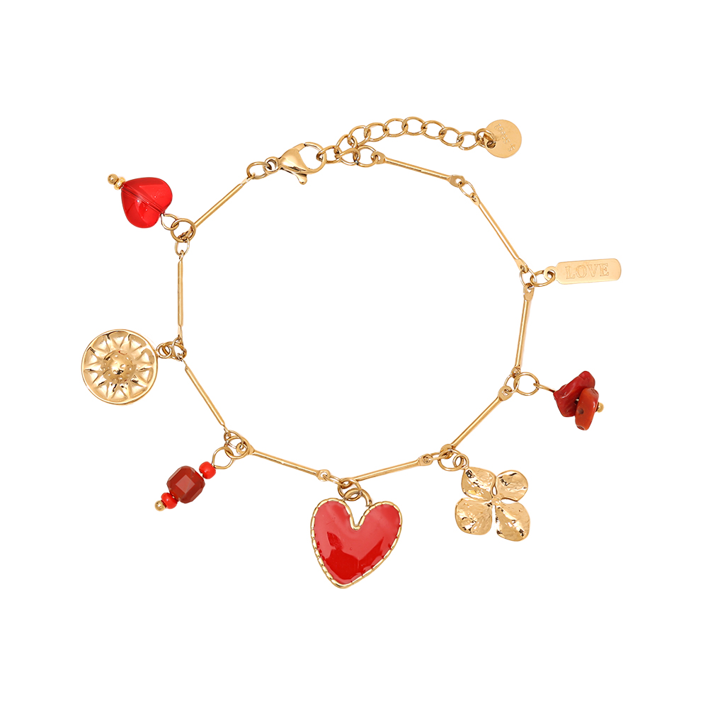 16cm red heart and flower stainless steel bracelet     