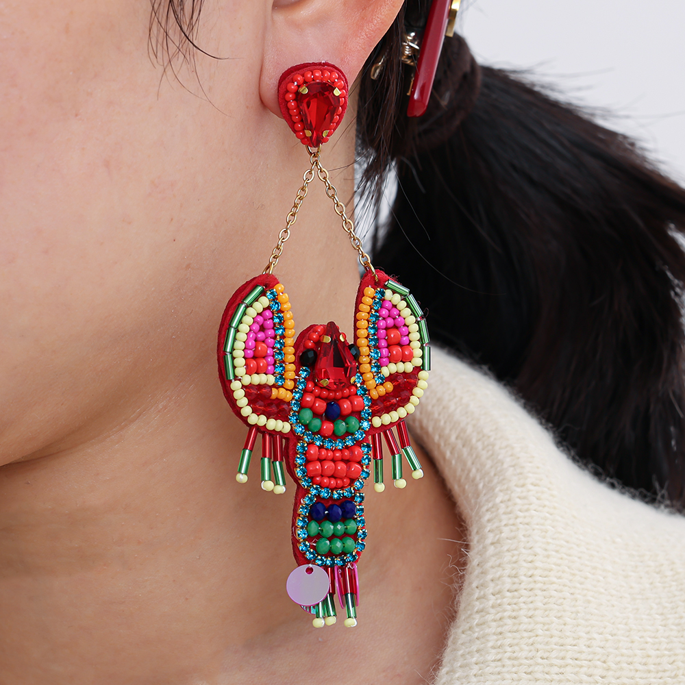 11cm rice pearl lobster stainless steel earrings   