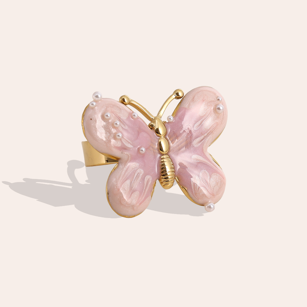 light pink butterfly stainless steel ring    