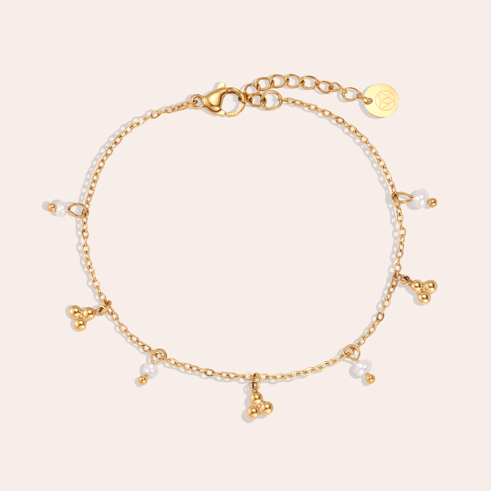 Stainless steel bracelet, 17 cm, with beads and gold dots