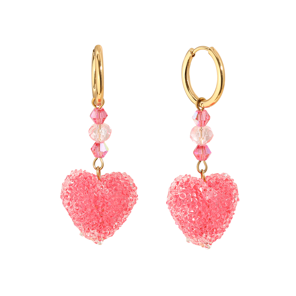 5cm Acrylic Pink Heart Stainless Steel Earrings     