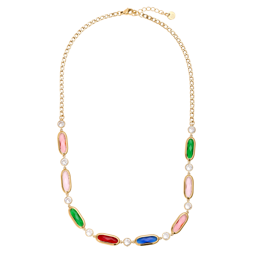43cm Multi Colour Glass Stainless Steel Necklace 