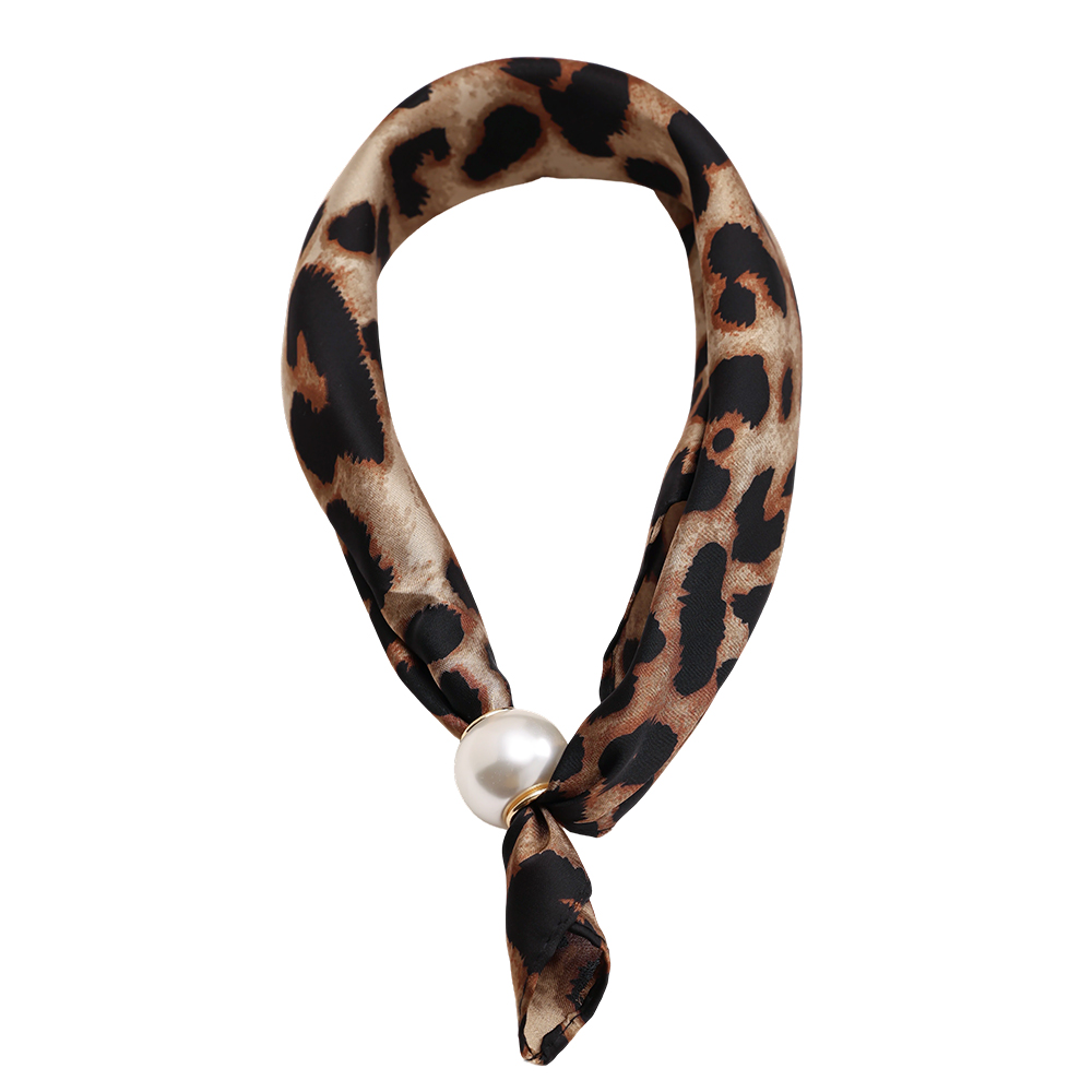 43cm Brown leopard print beaded scarf 