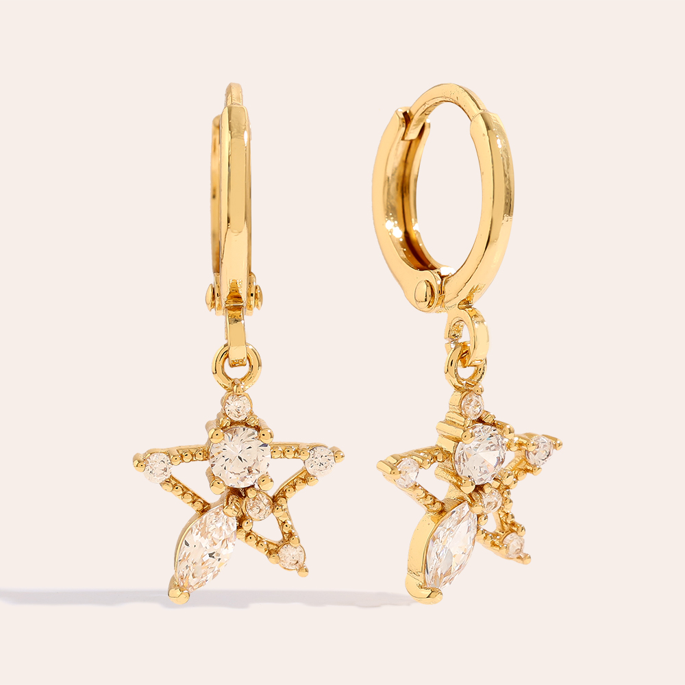 2.6cm Diamond In Star Gold Plated Earrings       