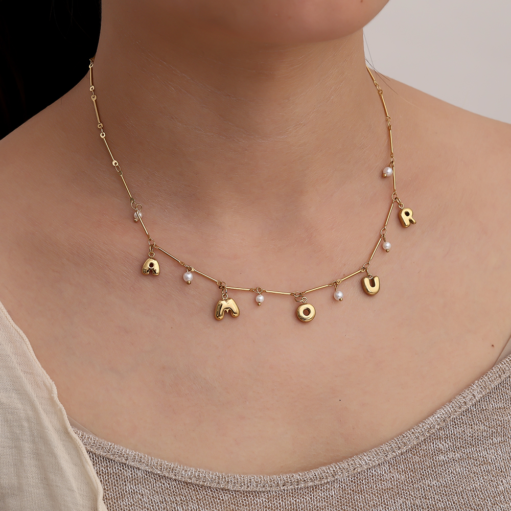 Stainless steel necklace 40cm AMOUR With Pearl