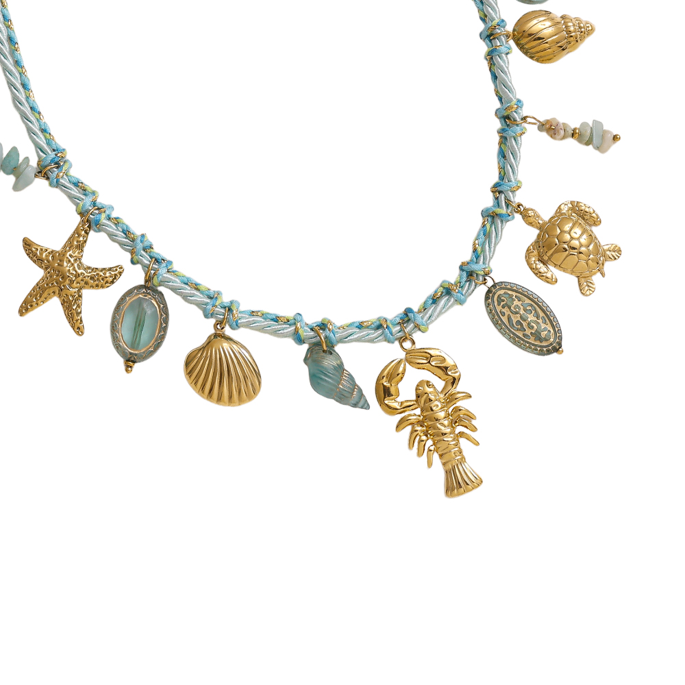 42cm blue ocean style stainless steel necklace     