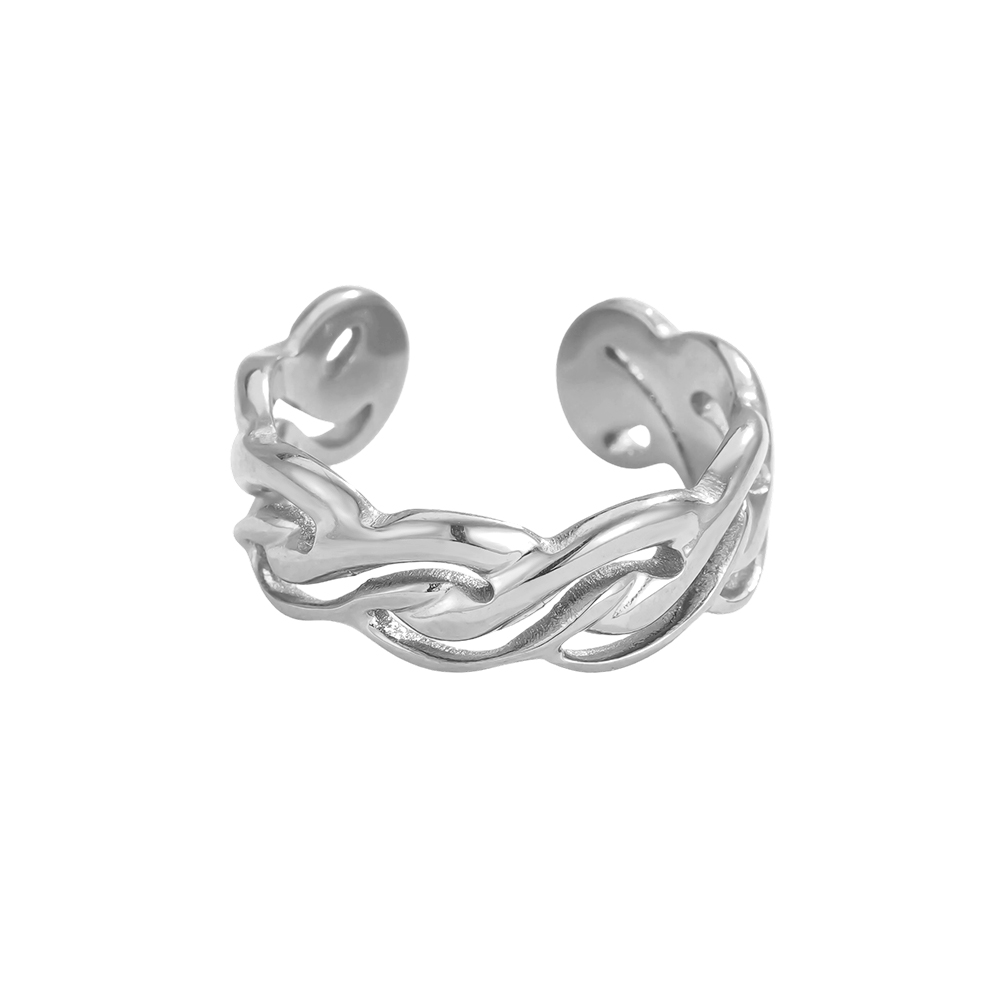 Stainless Steel Ring, Adjustable, Irregular Weave Design, Shaped 