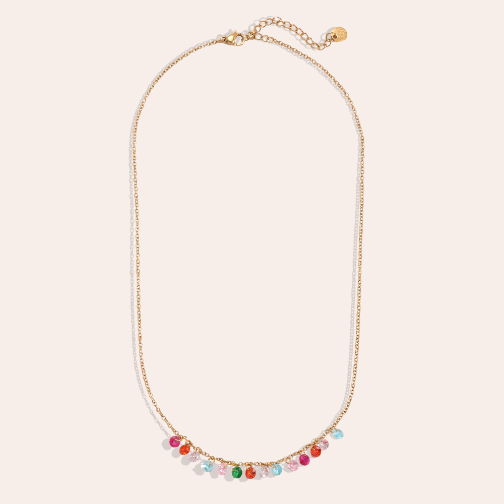 Stainless steel necklace 40cm many round zirconia    