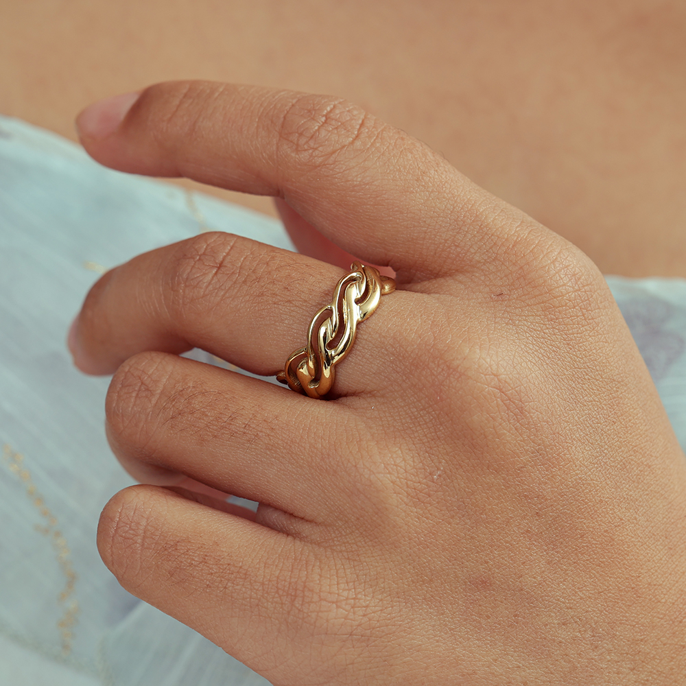 Stainless Steel Ring, Adjustable, Irregular Weave Design, Shaped 