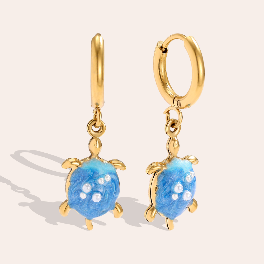 1*3cm blue sea turtle stainless steel earrings   