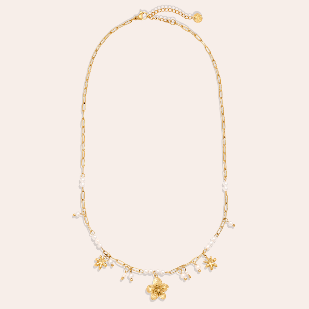 42cm Nice Flowers And Pearl stainless steel necklace    