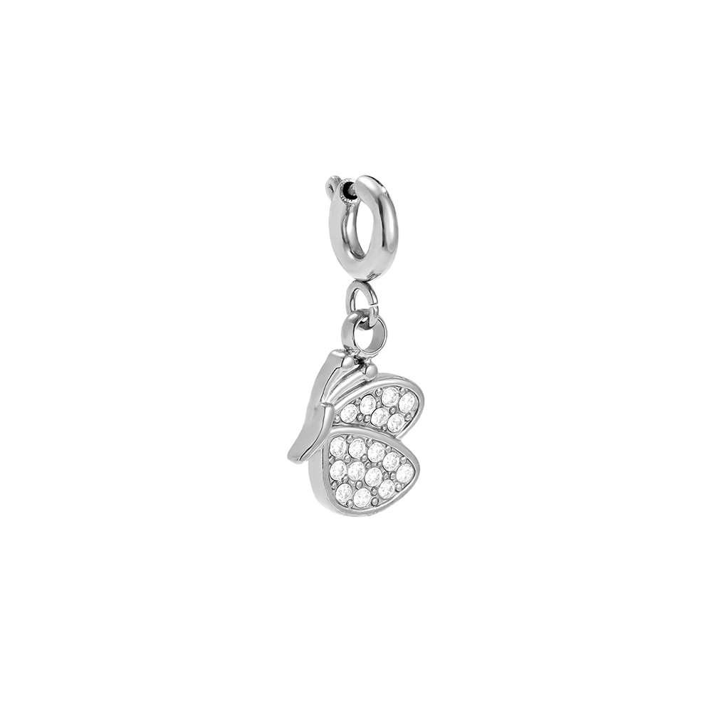 29mm half zirconia butterfly with spring clasp stainless steel pendant  