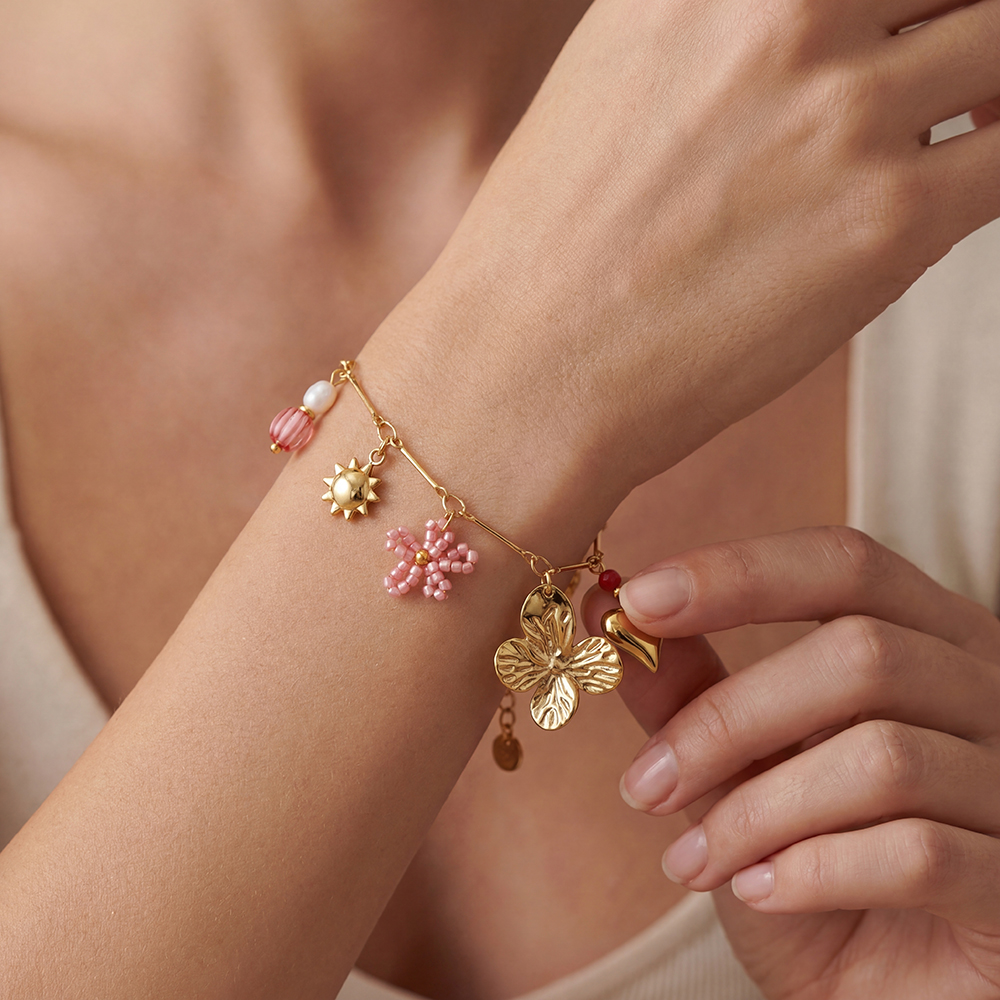 17cm flower heart and sun stainless steel bracelet    