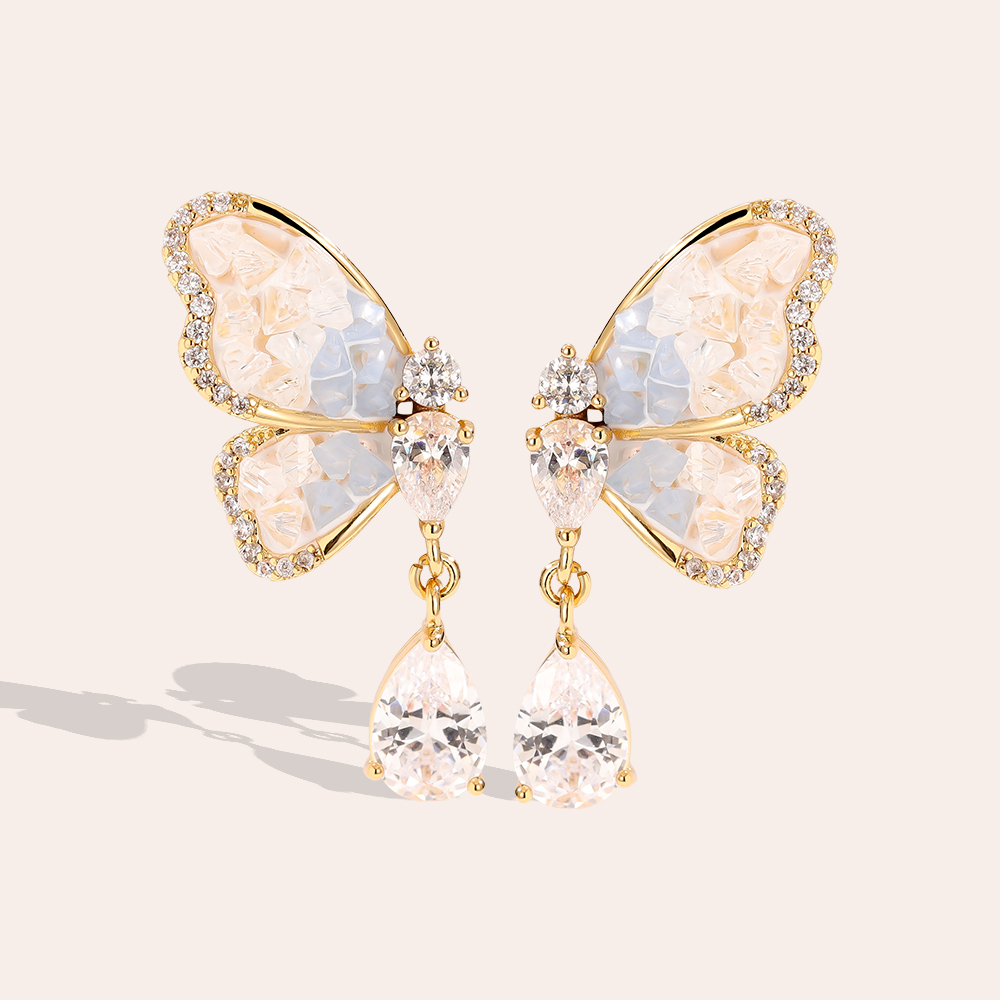 3.5cm Beautiful zirconia butterfly gold-plated earrings  