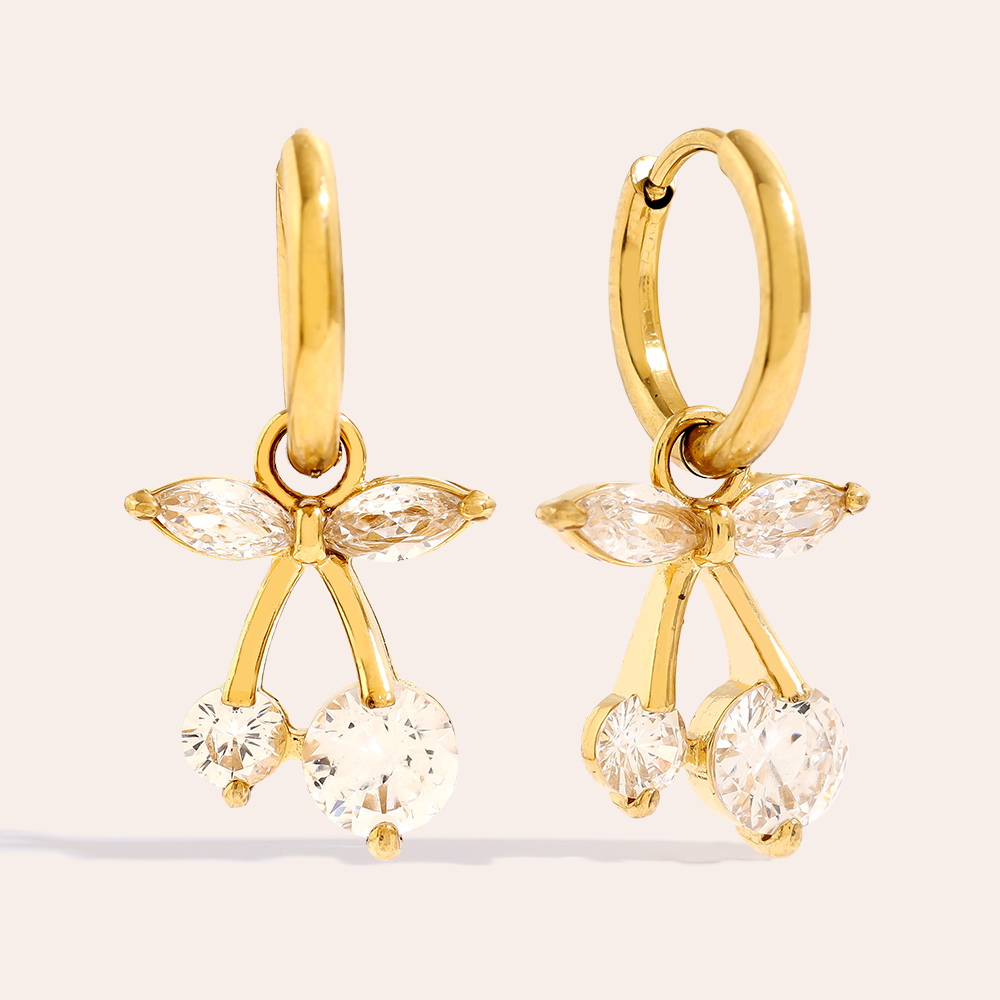 2.8cm Cherry Diamond Stainless Steel Earrings