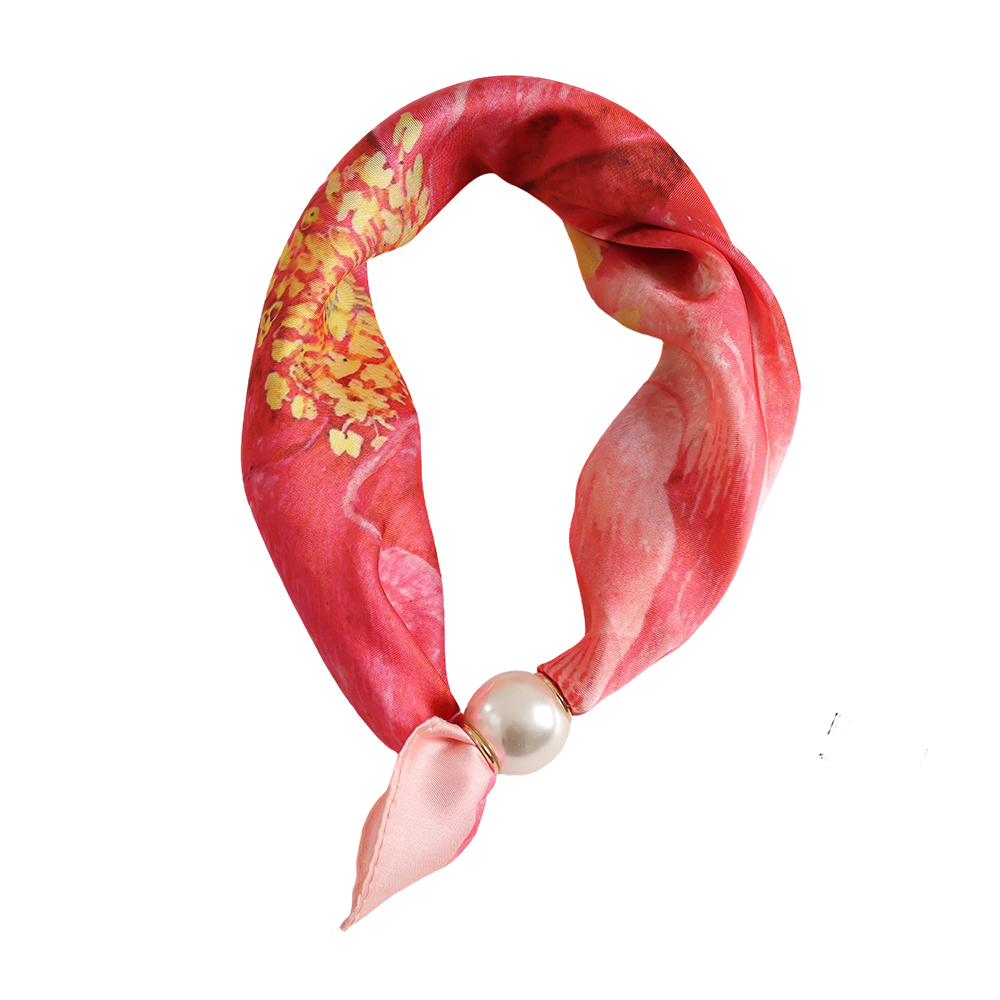 43cm watercolour red-yellow pattern beaded scarf