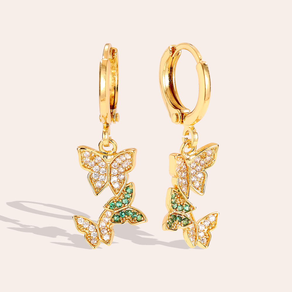28mm Three Diamond Butterfly Gold Plated Earrings      
