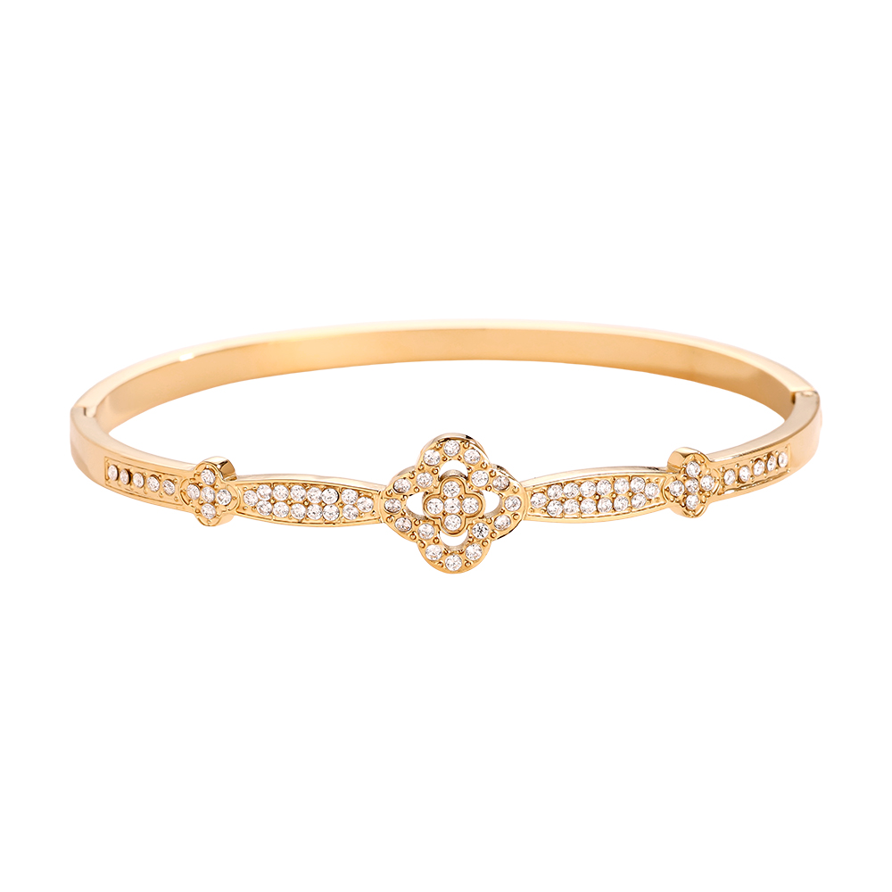 6.25cm Diameter Pro Diamond Lucky Flower Stainless Steel Bangle    