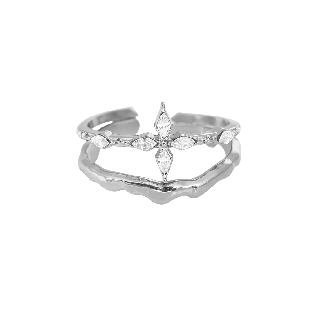 Adjustable double-layered cross flowers with zirconia double stainless steel ring    