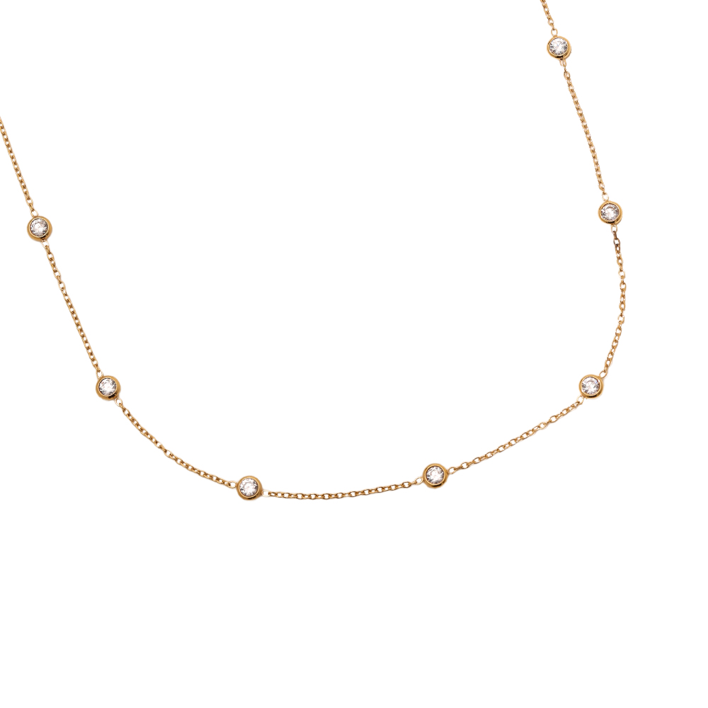 38cm Five Diamond Dots stainless steel necklace   