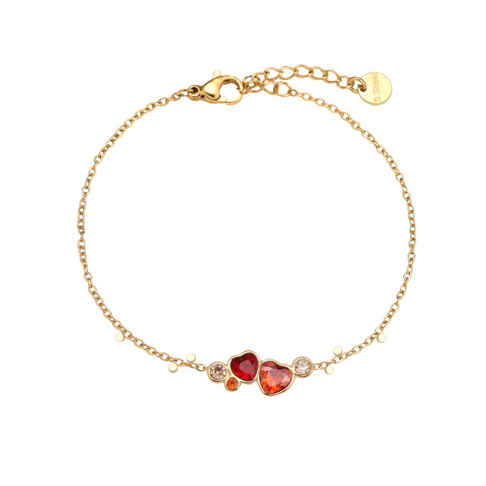 17cm Diamond Red Heart stainless steel bracelet  