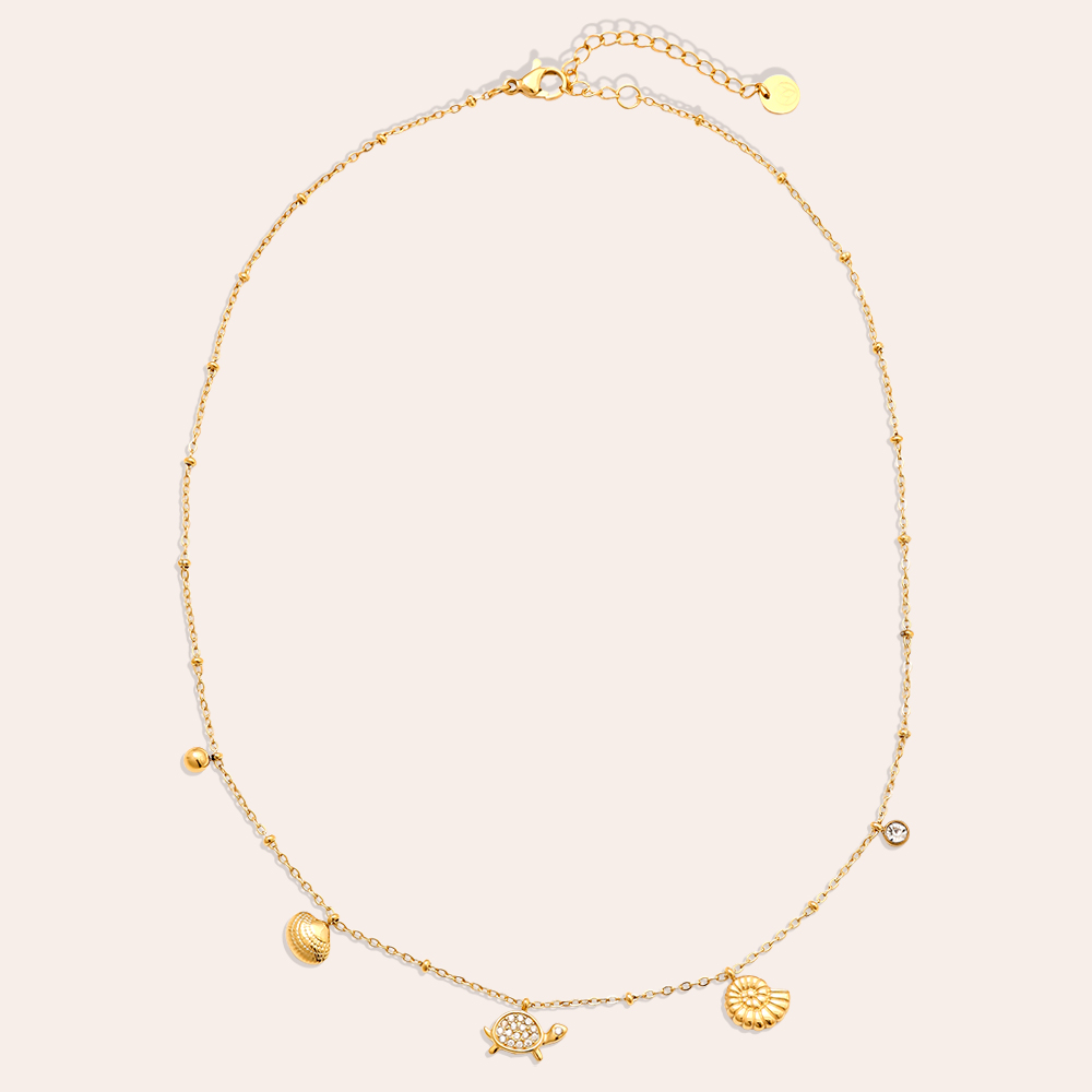 40cm rhinestone turtle and small shell stainless steel necklace 