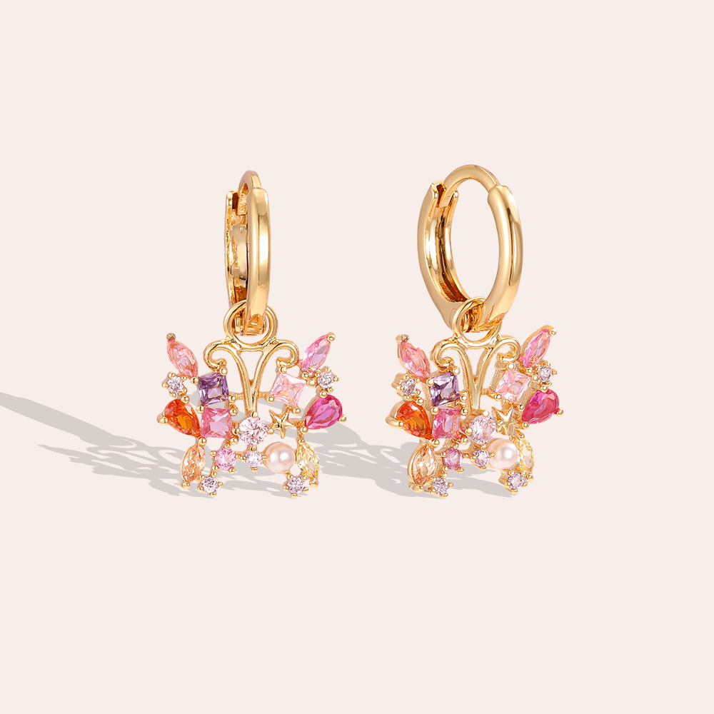 Gold-plated earrings 23mm zirconia butterfly  