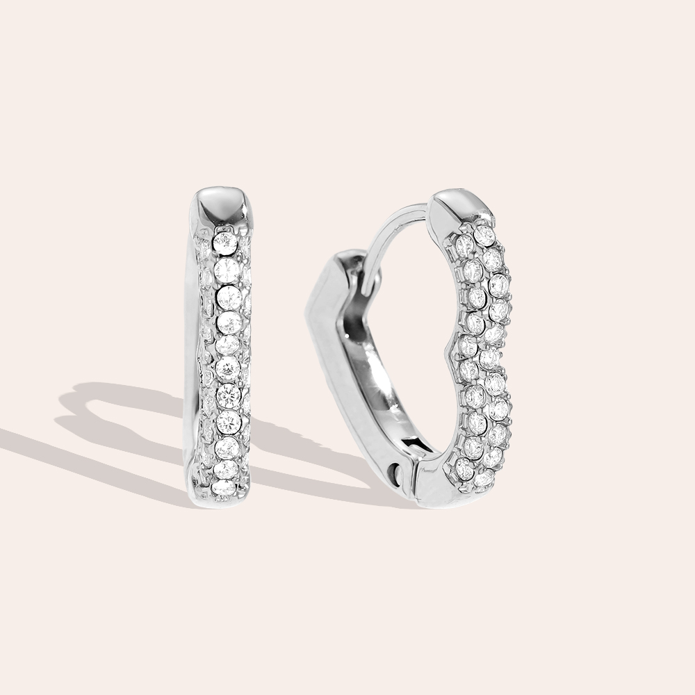 15mm Diamond Heart Hoop Stainless Steel Earrings      