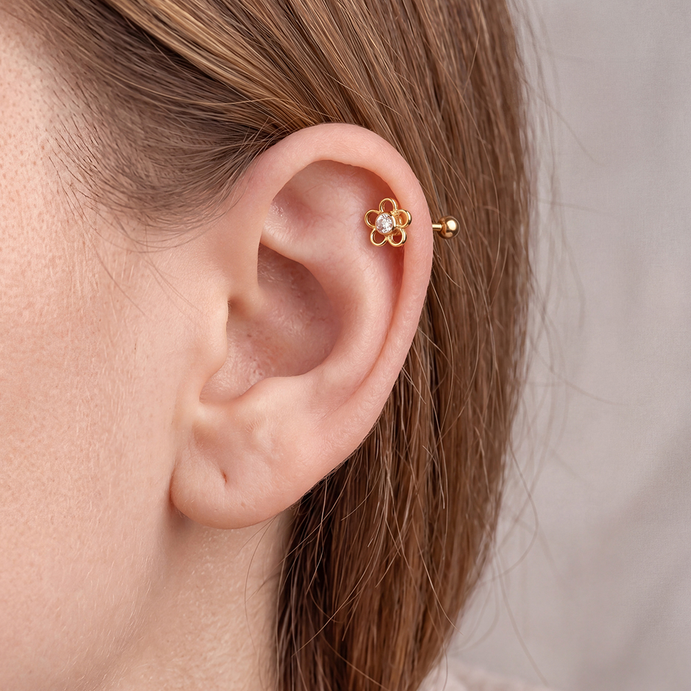 Stainless steel piercing 6mm mini zirconia flower 