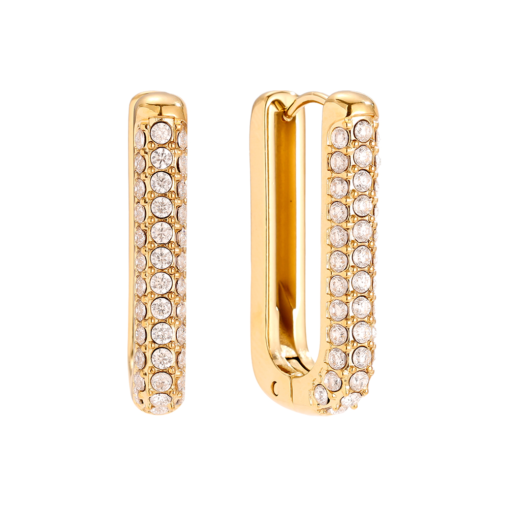 13*24mm Diamond Oval Hoop Stainless Steel Earrings     