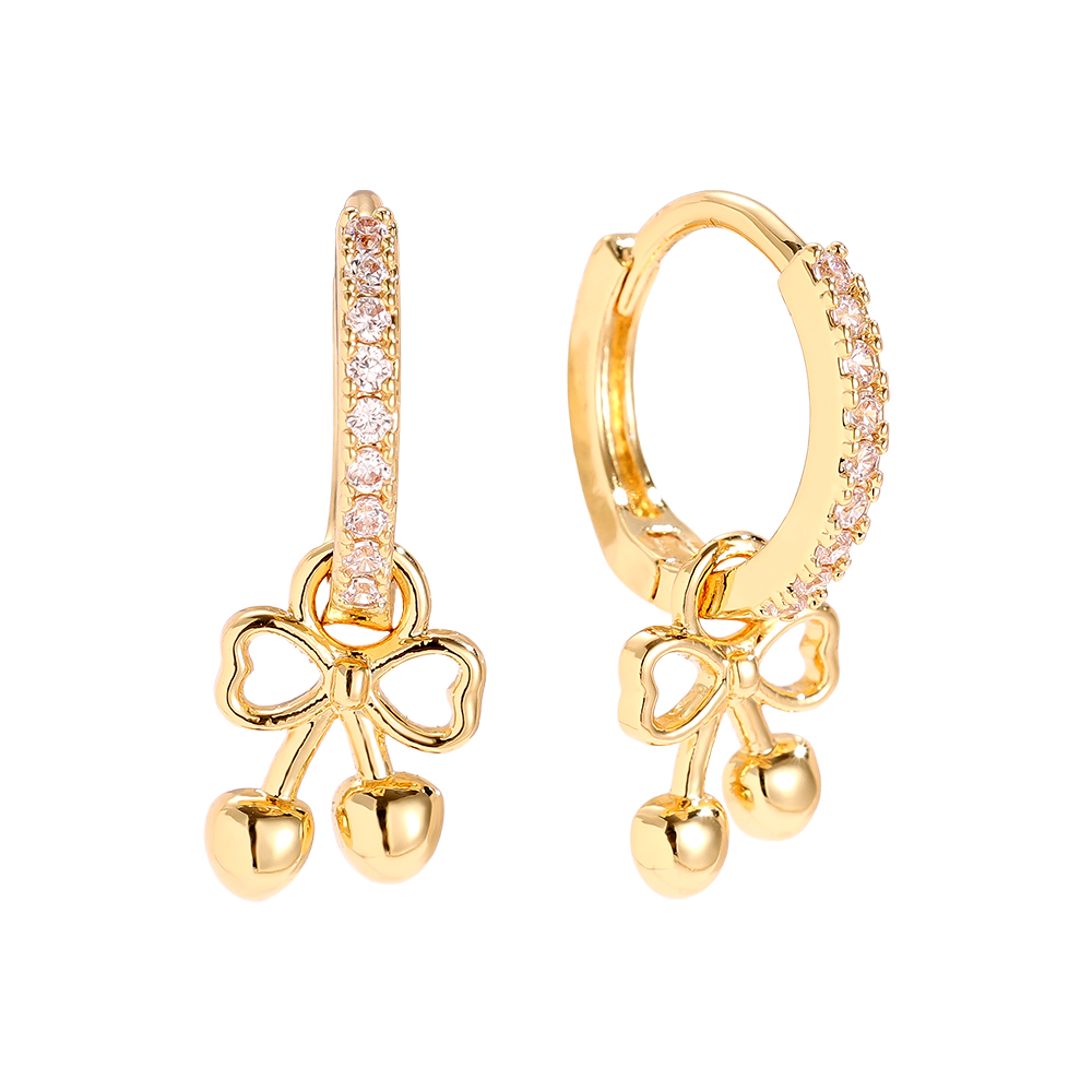 21mm Diamond Hoop With Cherry Gold Plated Earrings       