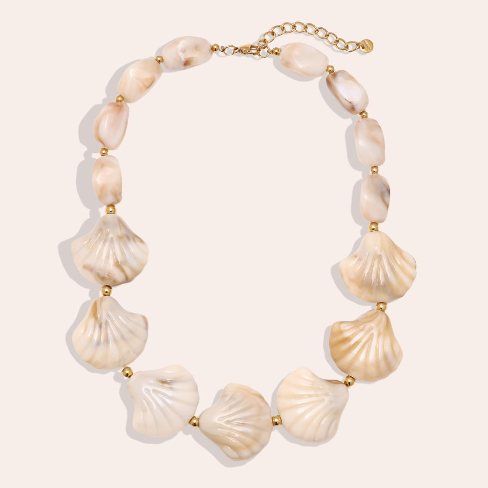 45cm resin shells and stones stainless steel necklace   