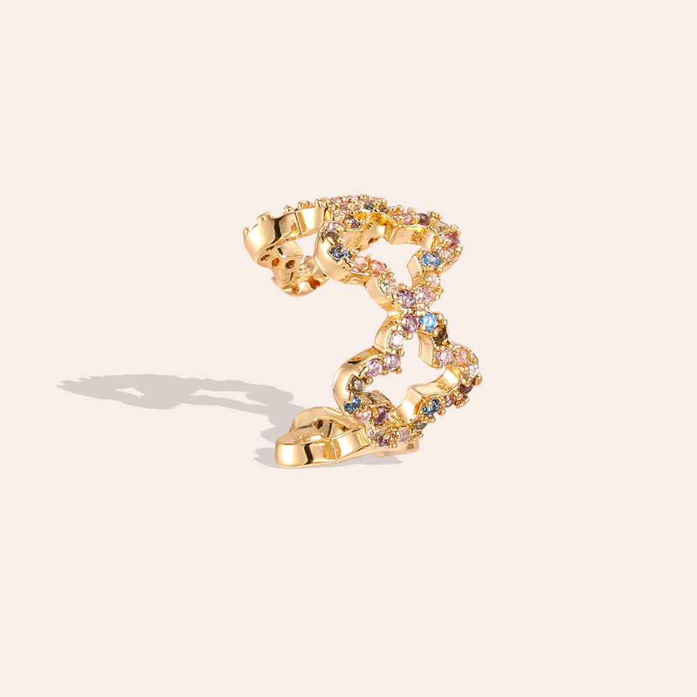 Gold-plated ear cuffs 14mm zirconia cloverleaf