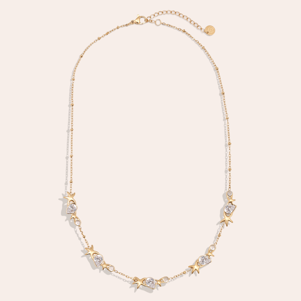 42cm starfish drop rhinestone stainless steel necklace
