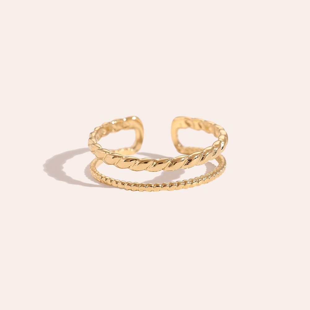 Two Thin Layer Twisted Stainless Steel Ring   