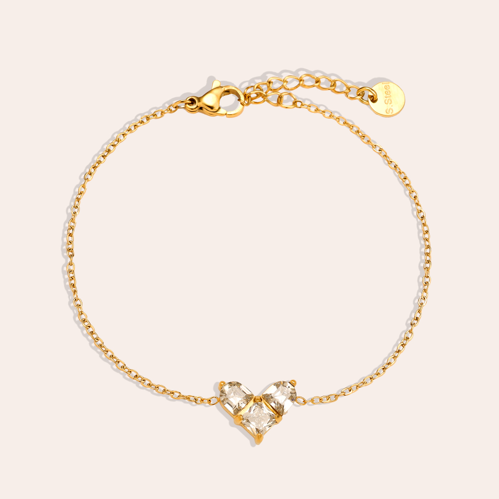 16cm Diamond Mosaic Heart stainless steel bracelet    