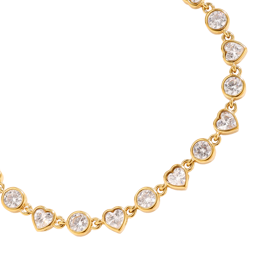 16cm minimalist zirconia heart stainless steel bracelet