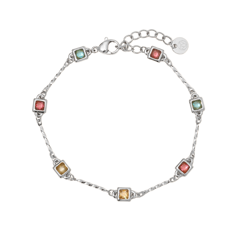 16.5cm square zirconia stone stainless steel bracelet 