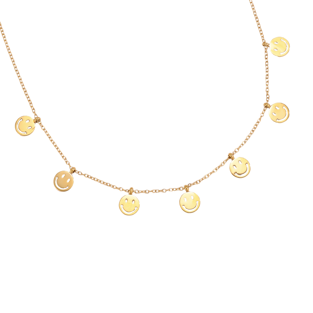 Stainless steel necklace, 40cm, with lots of little smiley faces