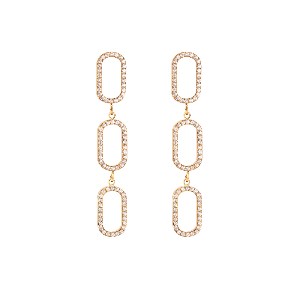 0.8*4.5cm Three Diamond Ovals Stainless Steel Earrings       