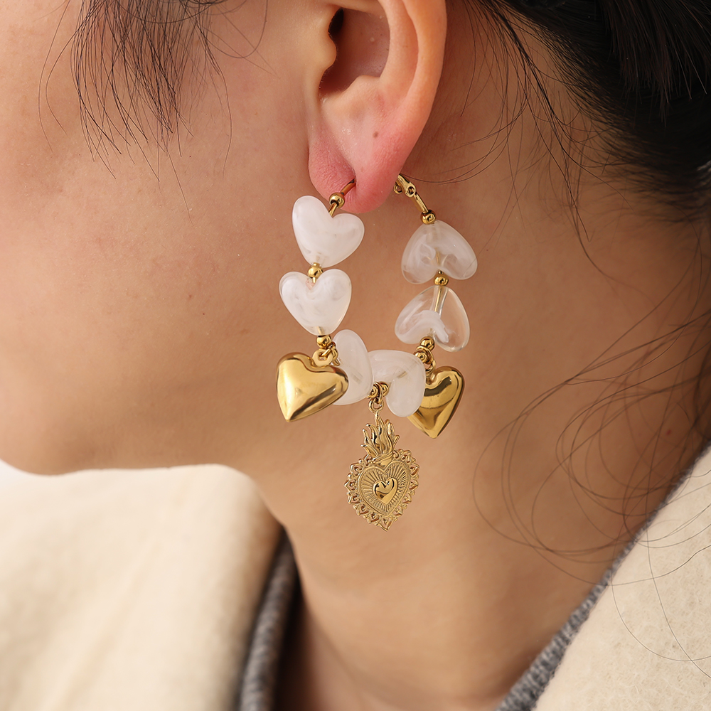 65mm Acrylic Hearts Hoop Stainless Steel Earrings    