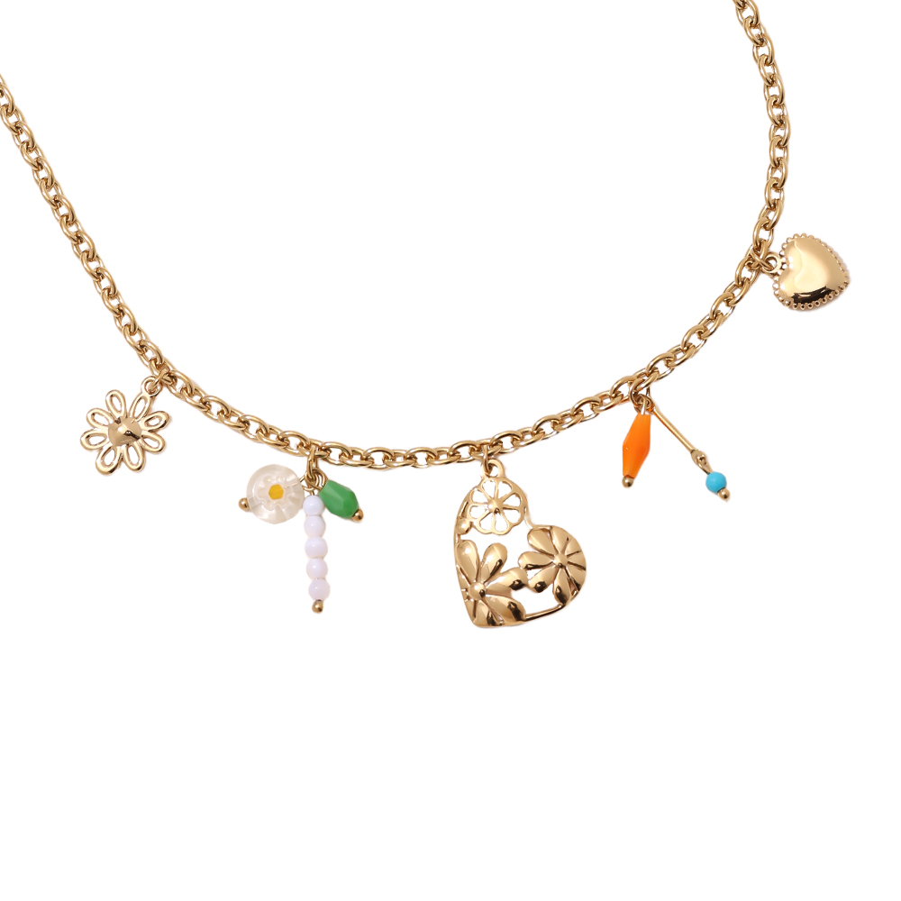 40cm heart and small pendant stainless steel necklace     