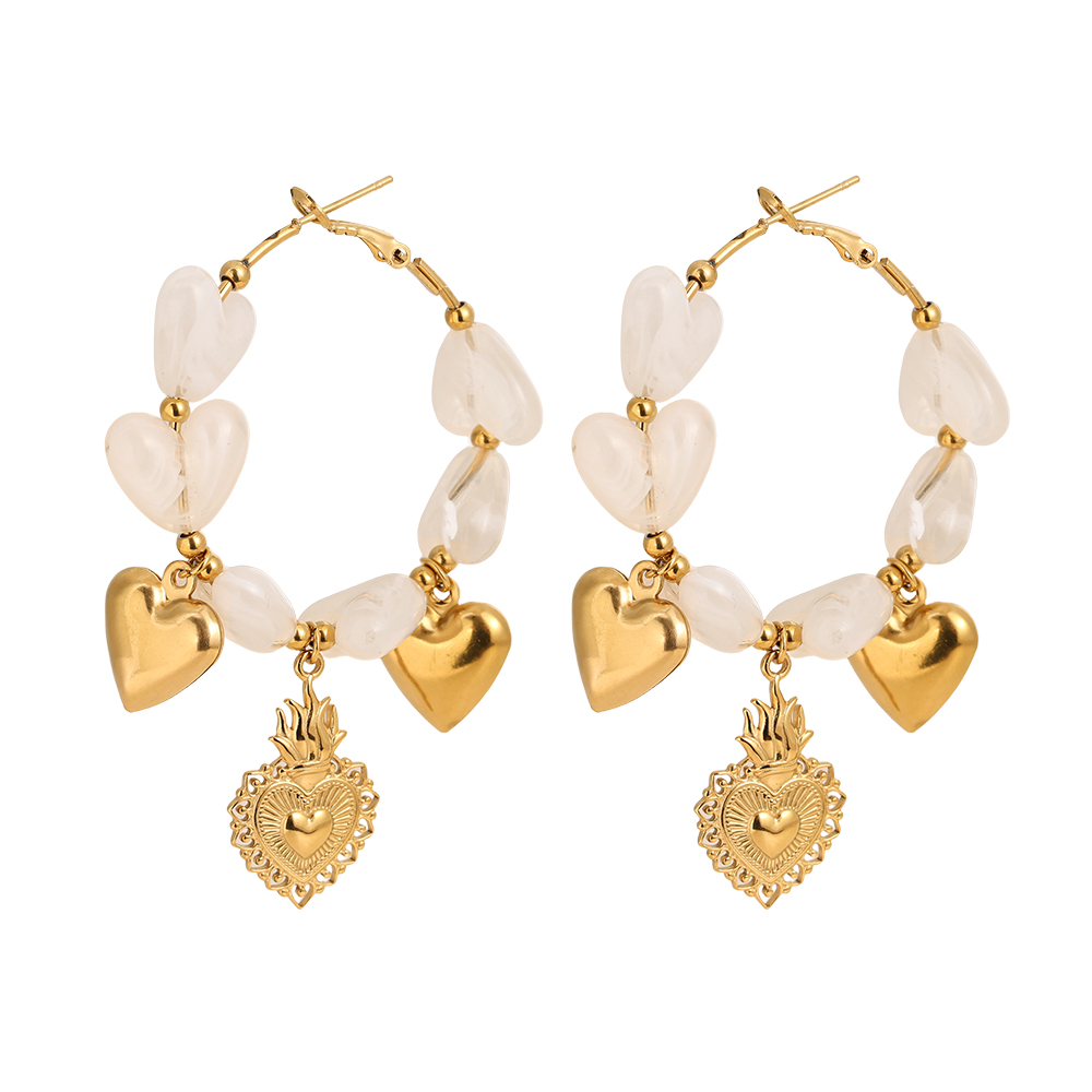 65mm Acrylic Hearts Hoop Stainless Steel Earrings    