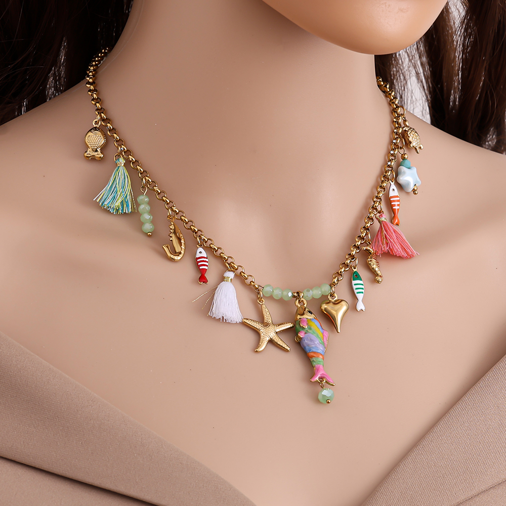 42cm holiday style and tassel stainless steel necklace   