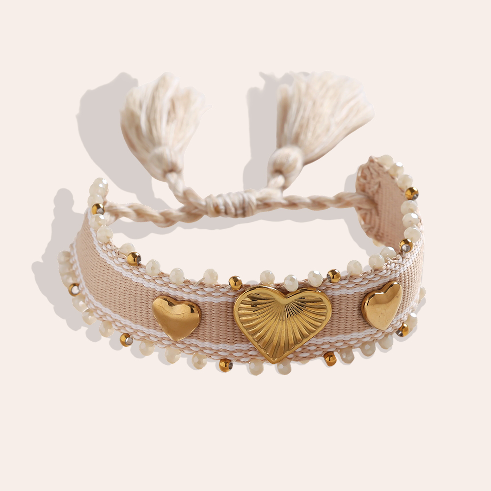 Heart on a polyester bag Stainless steel bracelet   