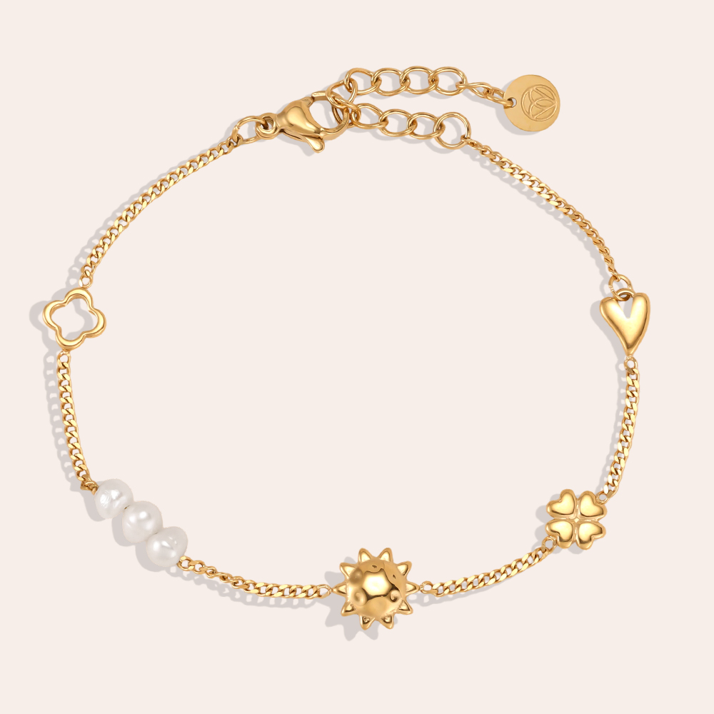 16cm sun clover heart and pearl stainless steel bracelet 