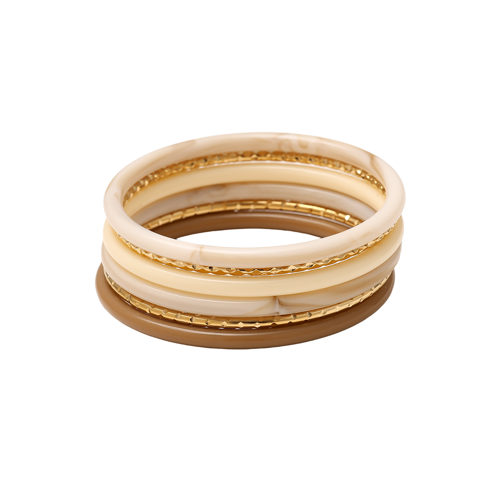 6.5cm Width 6-piece resin stainless steel bangle set